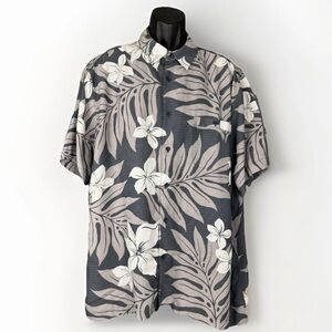 Quiksilver Waterman Aloha Shirt Shonan Hawaiian Floral Gray/ White Men’s Sz 2XL
